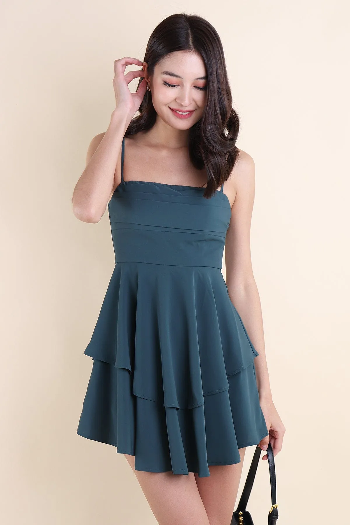 VERIA TIER DRESS IN TEAL
