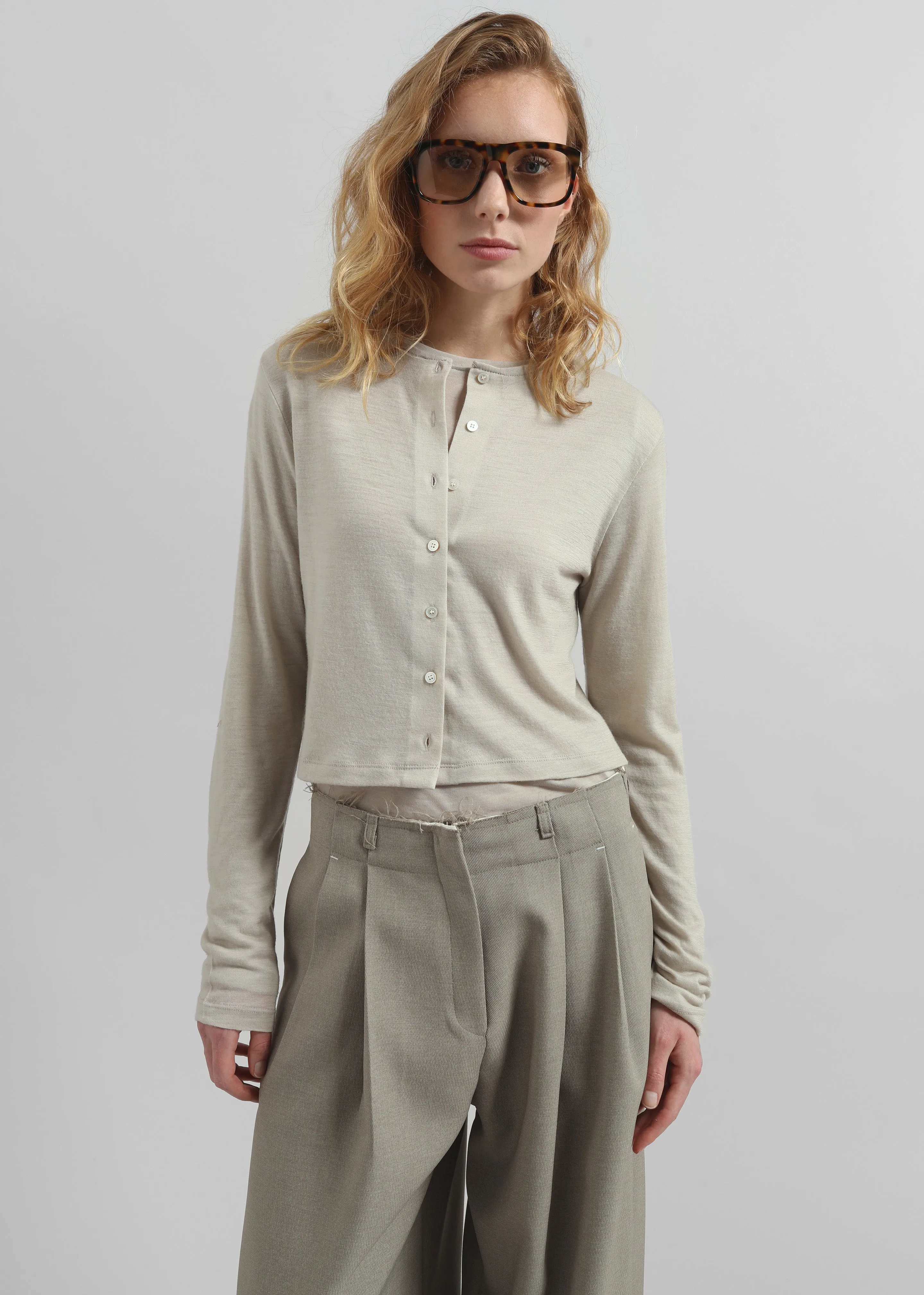 Vinni Thin Wool Cardigan - Light Beige