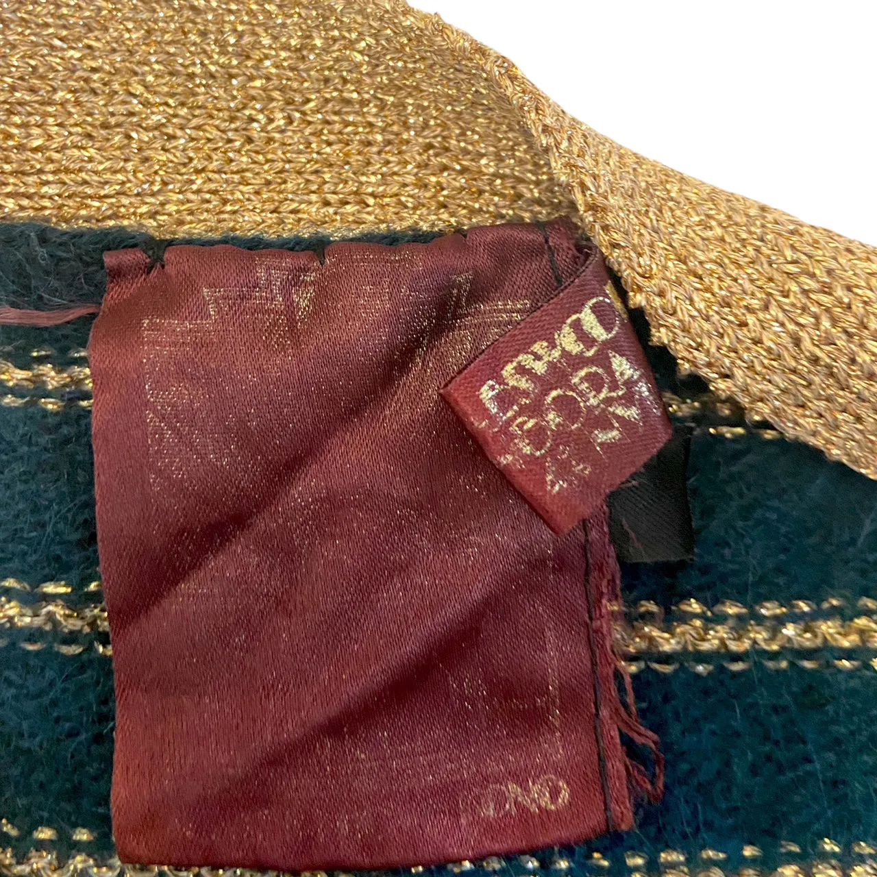 Vintage Biba Dark Green and Gold Lurex Stripe Cardigan