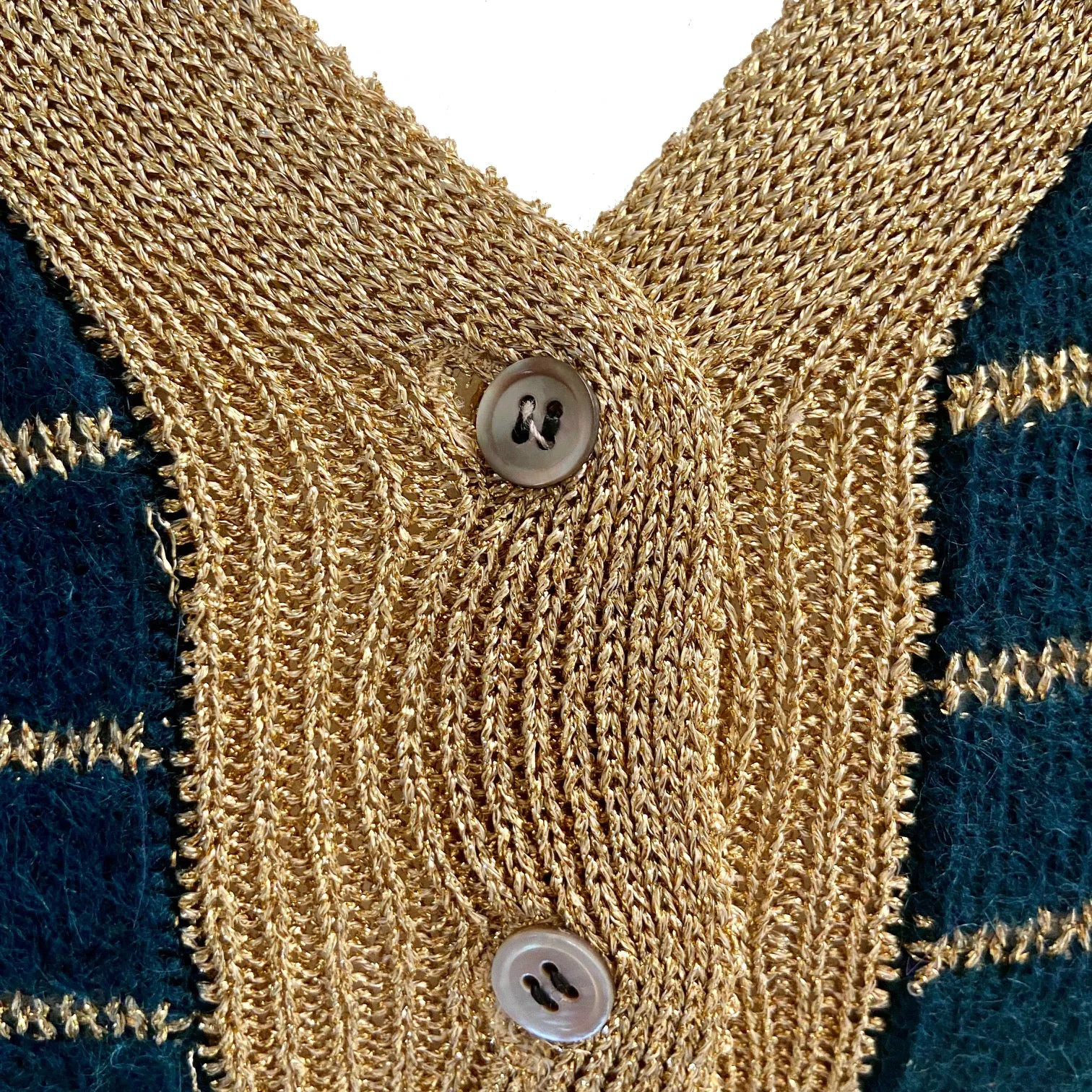Vintage Biba Dark Green and Gold Lurex Stripe Cardigan
