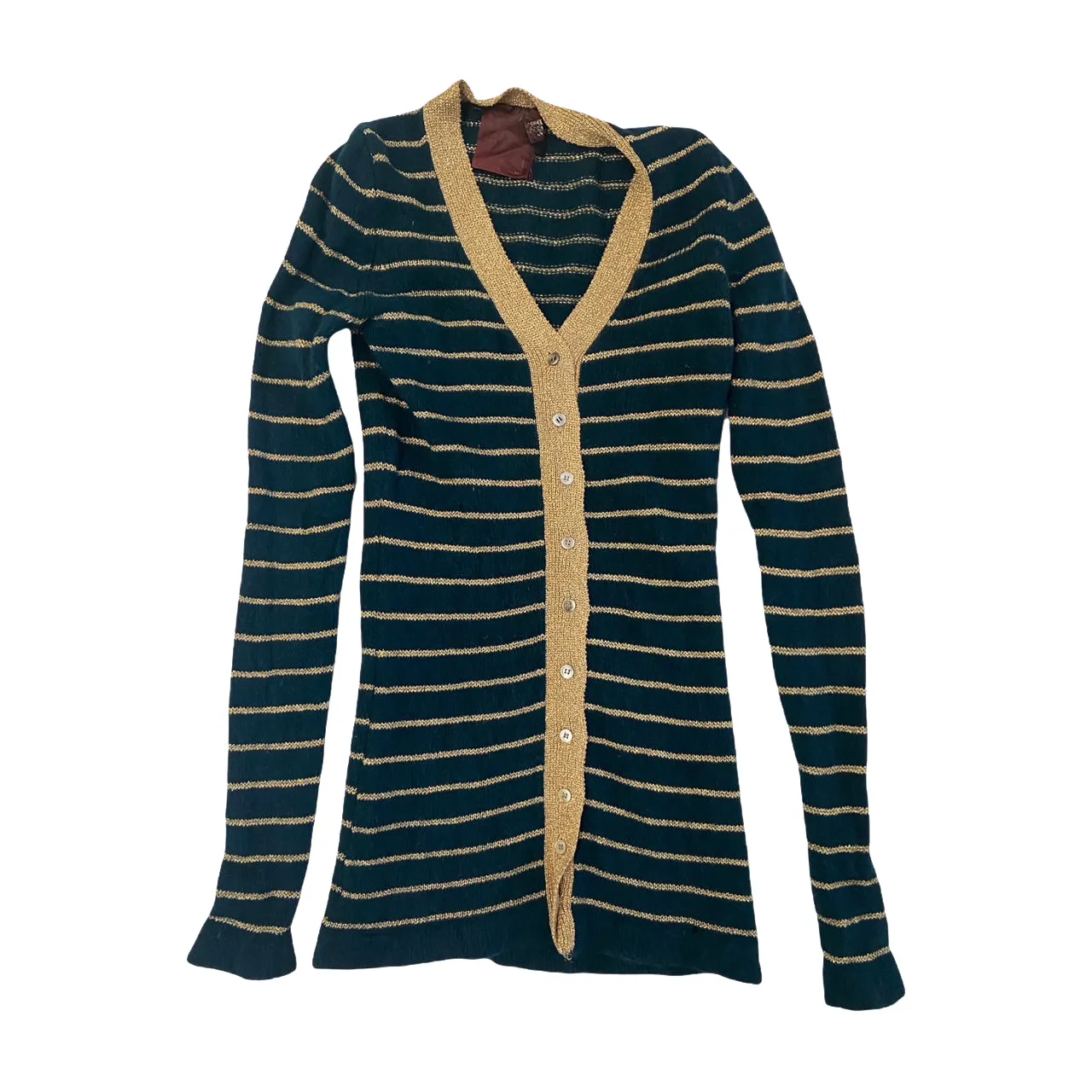 Vintage Biba Dark Green and Gold Lurex Stripe Cardigan
