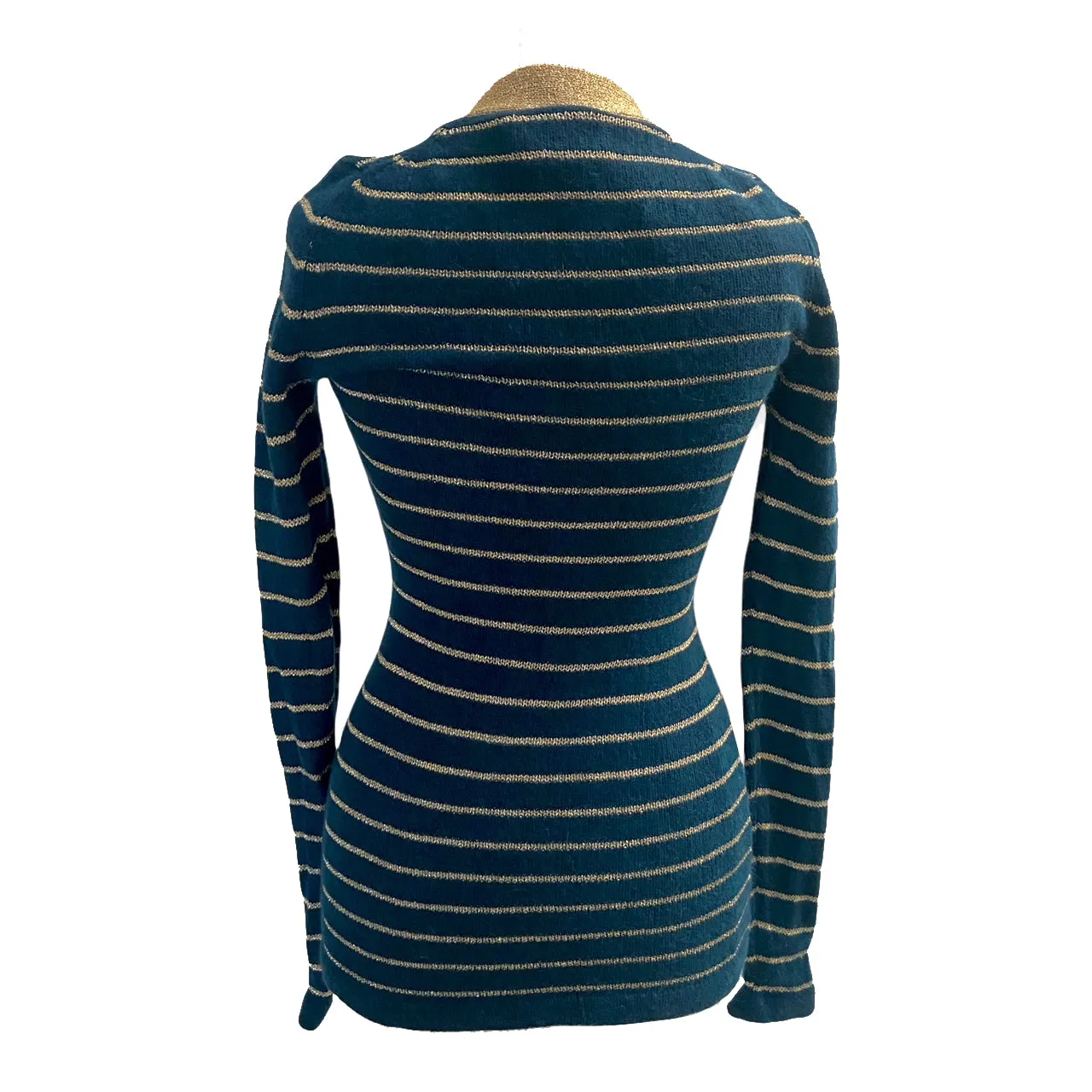 Vintage Biba Dark Green and Gold Lurex Stripe Cardigan