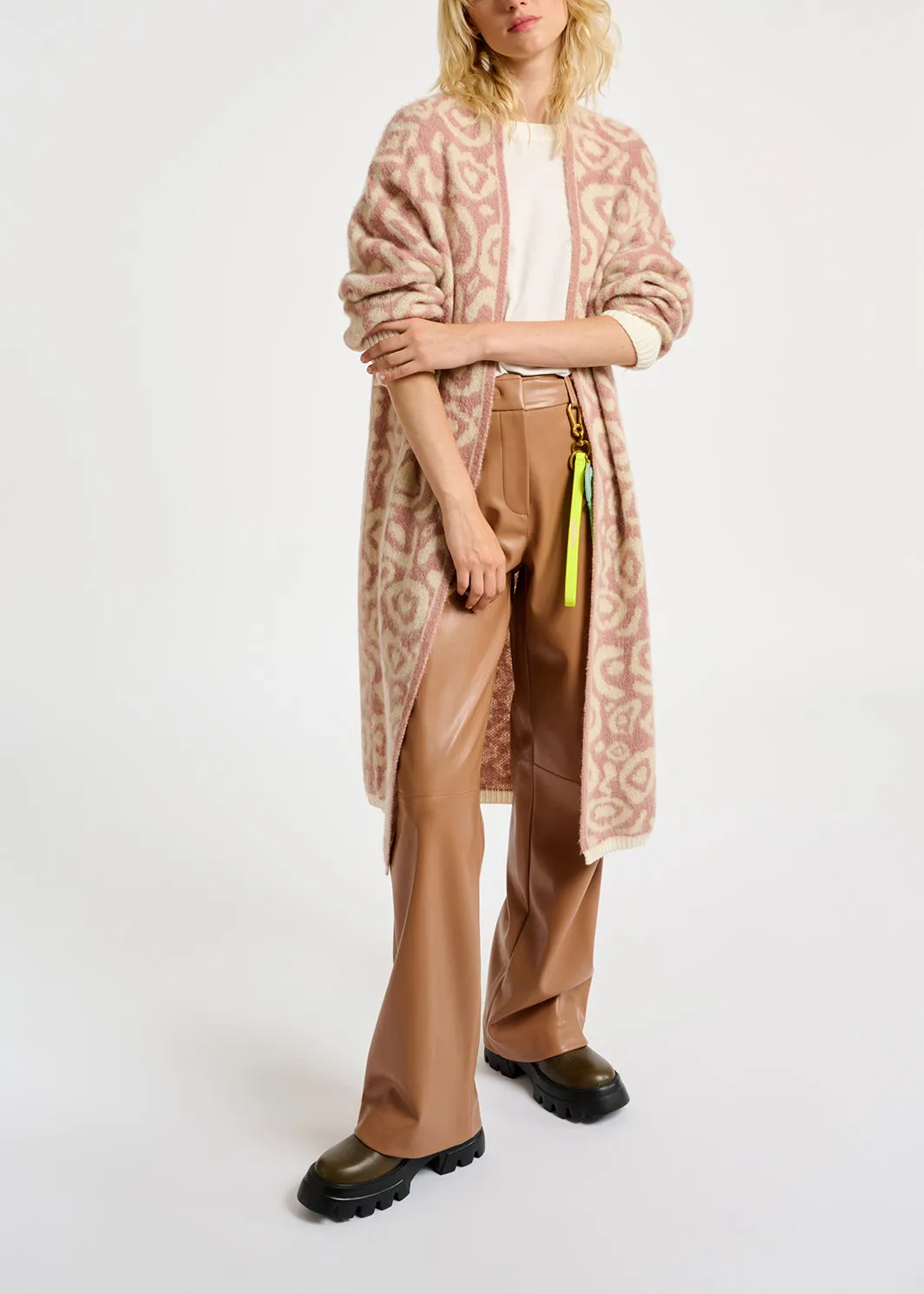 Vintage pink and ecru leopard-print cardigan