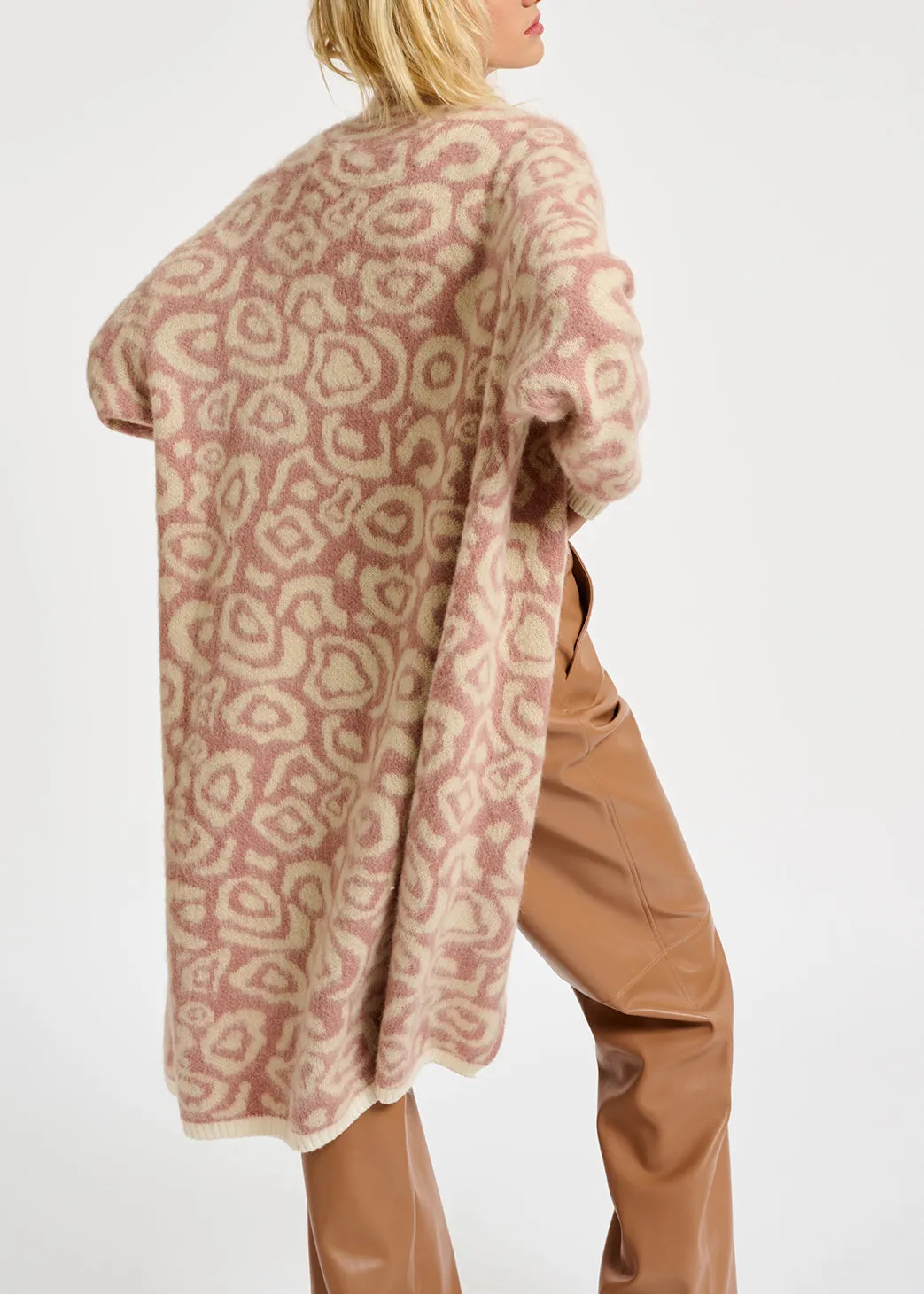 Vintage pink and ecru leopard-print cardigan