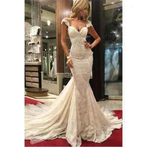 Vintage Style Wedding Dress Mermaid With Illusion Back Embellished Lace Gown Handmade Sweep Train Free Shipping