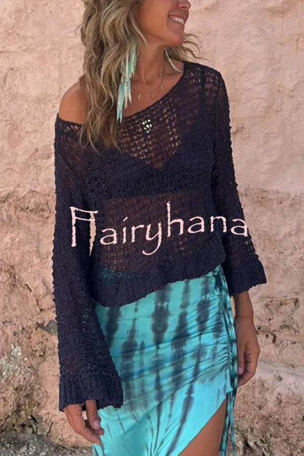 Visalia Knit Hollow Out Long Sleeve Loose Cover-up Sweater
