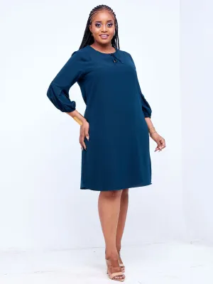 Vivo Imali Bishop Sleeve V-Neck Tie Shift Dress - Teal