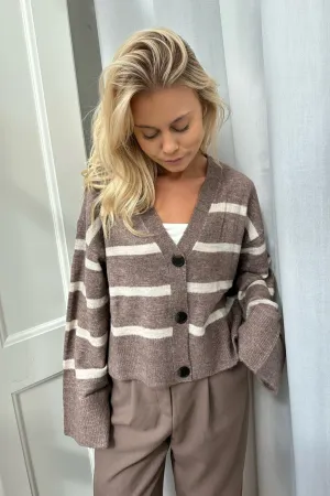 VMLefile Cardigan - Mørkebrun Beige Stribet