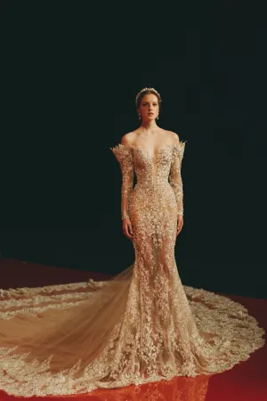 VSB-024 - Off Shoulders Nude Floral Lace