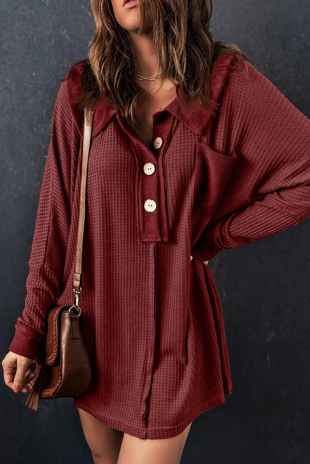Waffle Knit Long Sleeve Top
