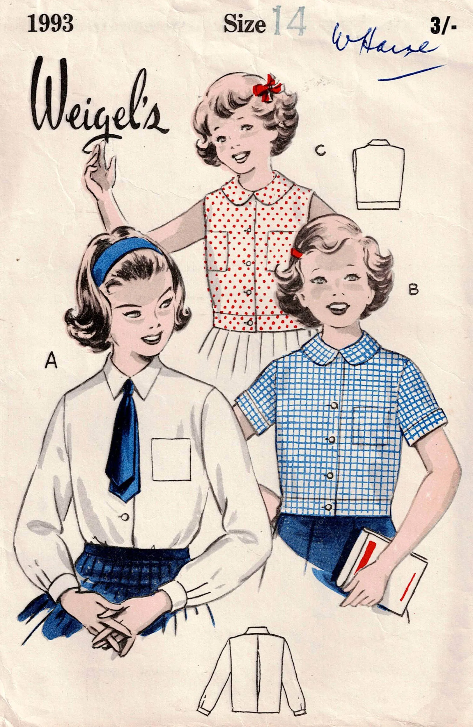 Weigels 1993 RARE Teen Girls Classic Blouses 1960s Vintage Sewing Pattern Size 14