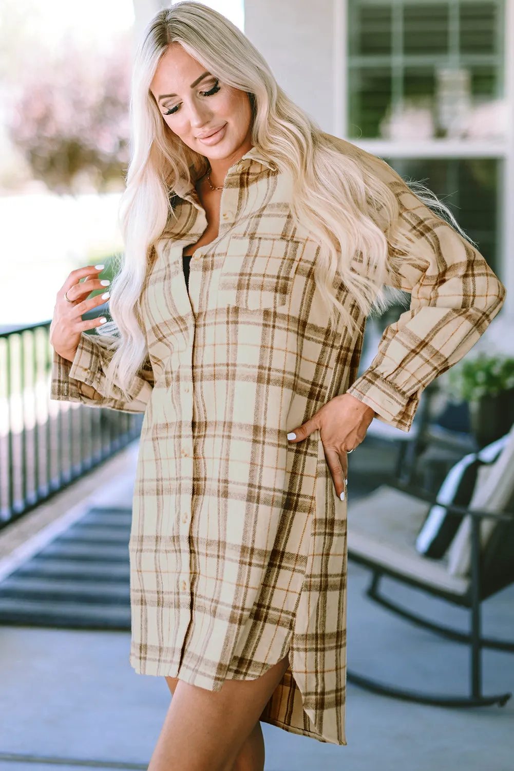 Western Plaid Loose Shirt Dress