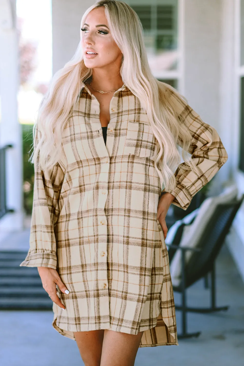Western Plaid Loose Shirt Dress