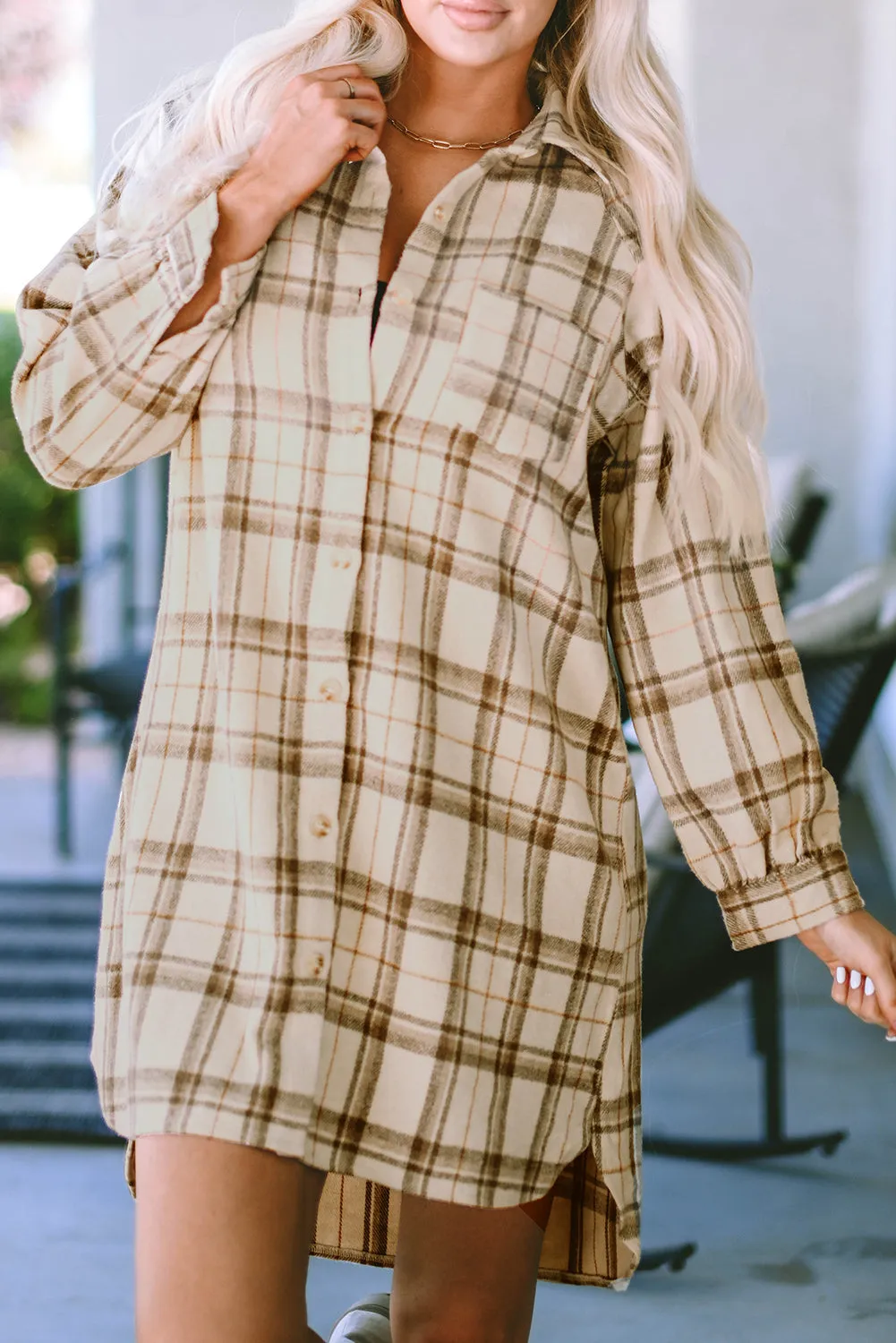 Western Plaid Loose Shirt Dress