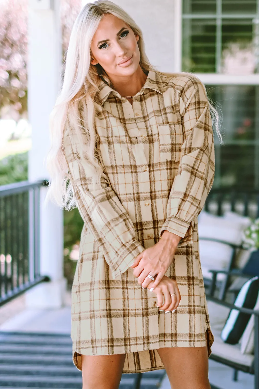 Western Plaid Loose Shirt Dress