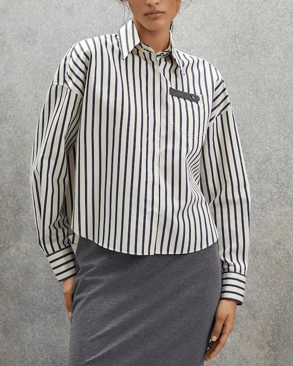 White and Blue Stripe Boxy Blouse