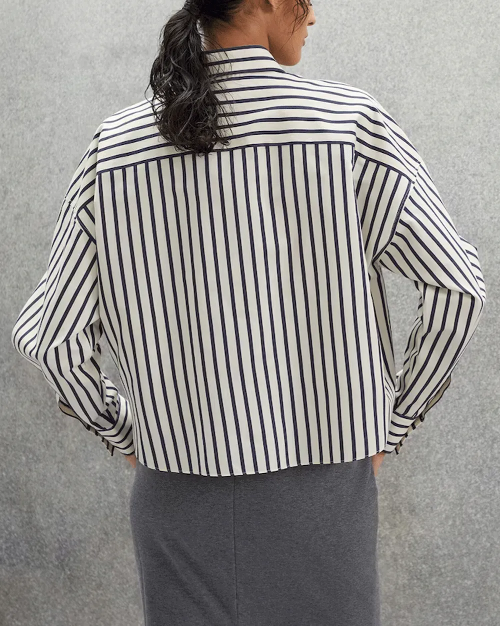 White and Blue Stripe Boxy Blouse
