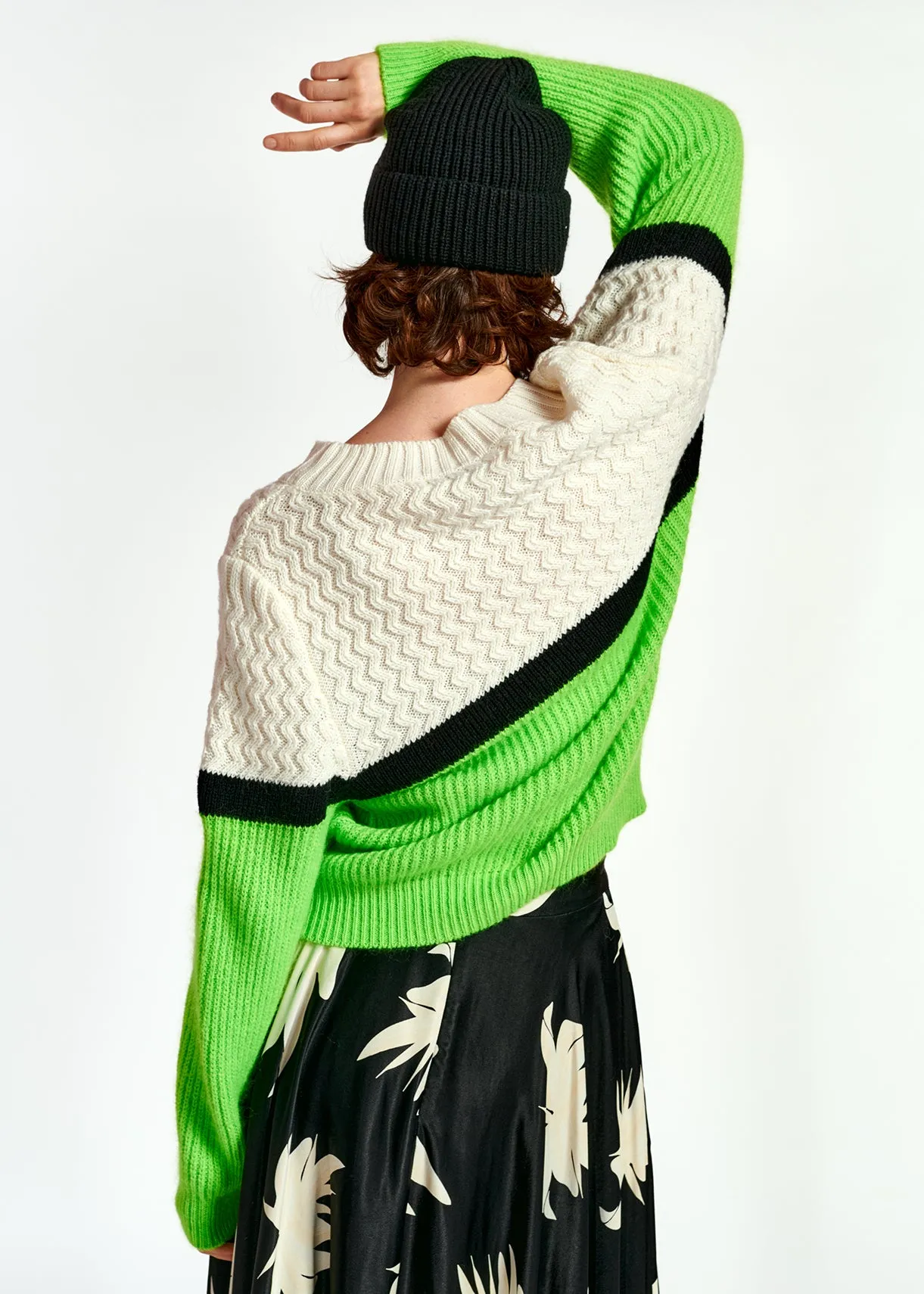 White and green two stitch sweater