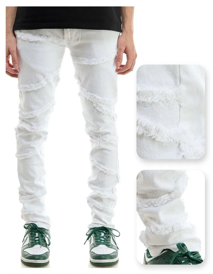 White Raw-Edge Panelled Skinny Pants - Skinny Fit