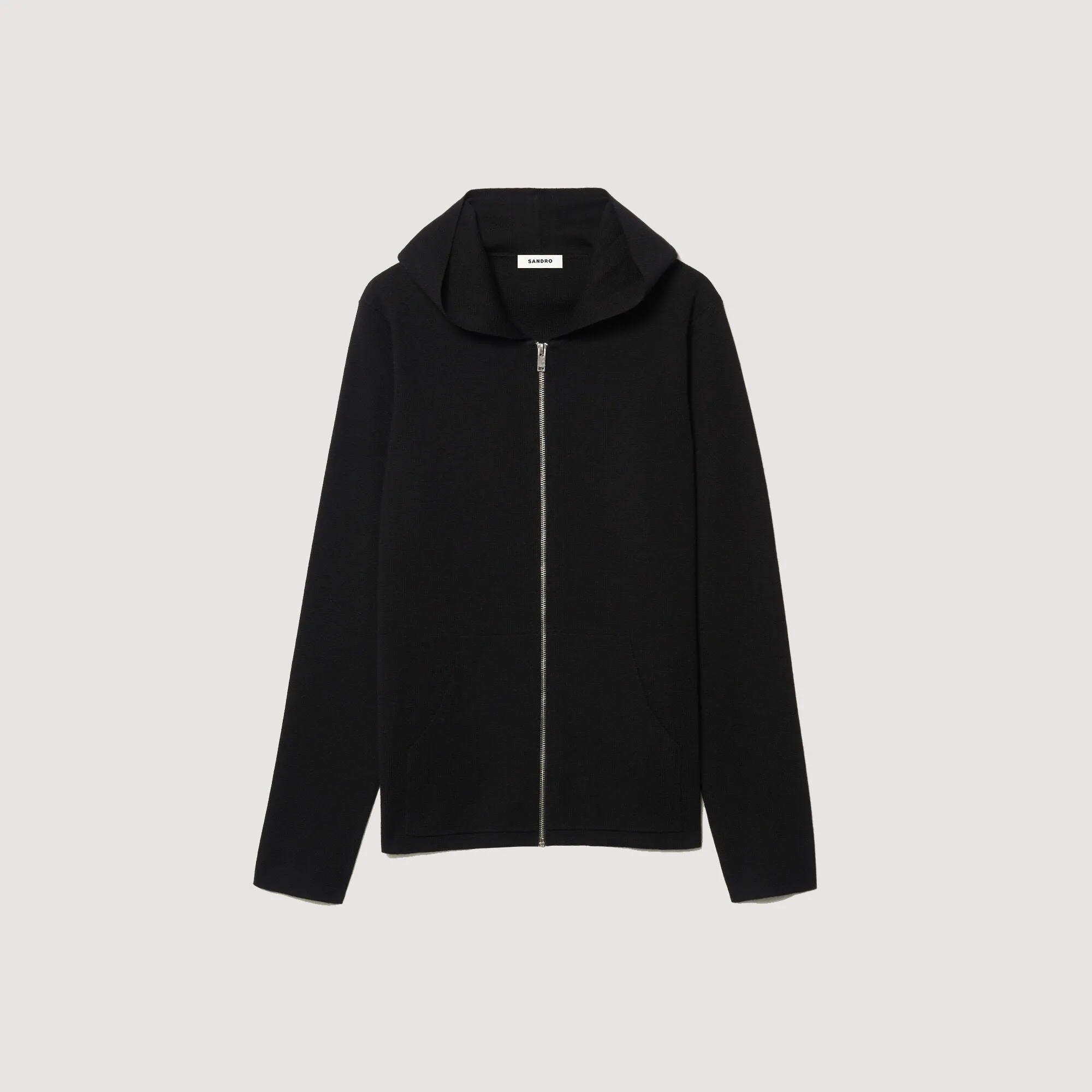 Wire Zipped Cardigan With Hood Black