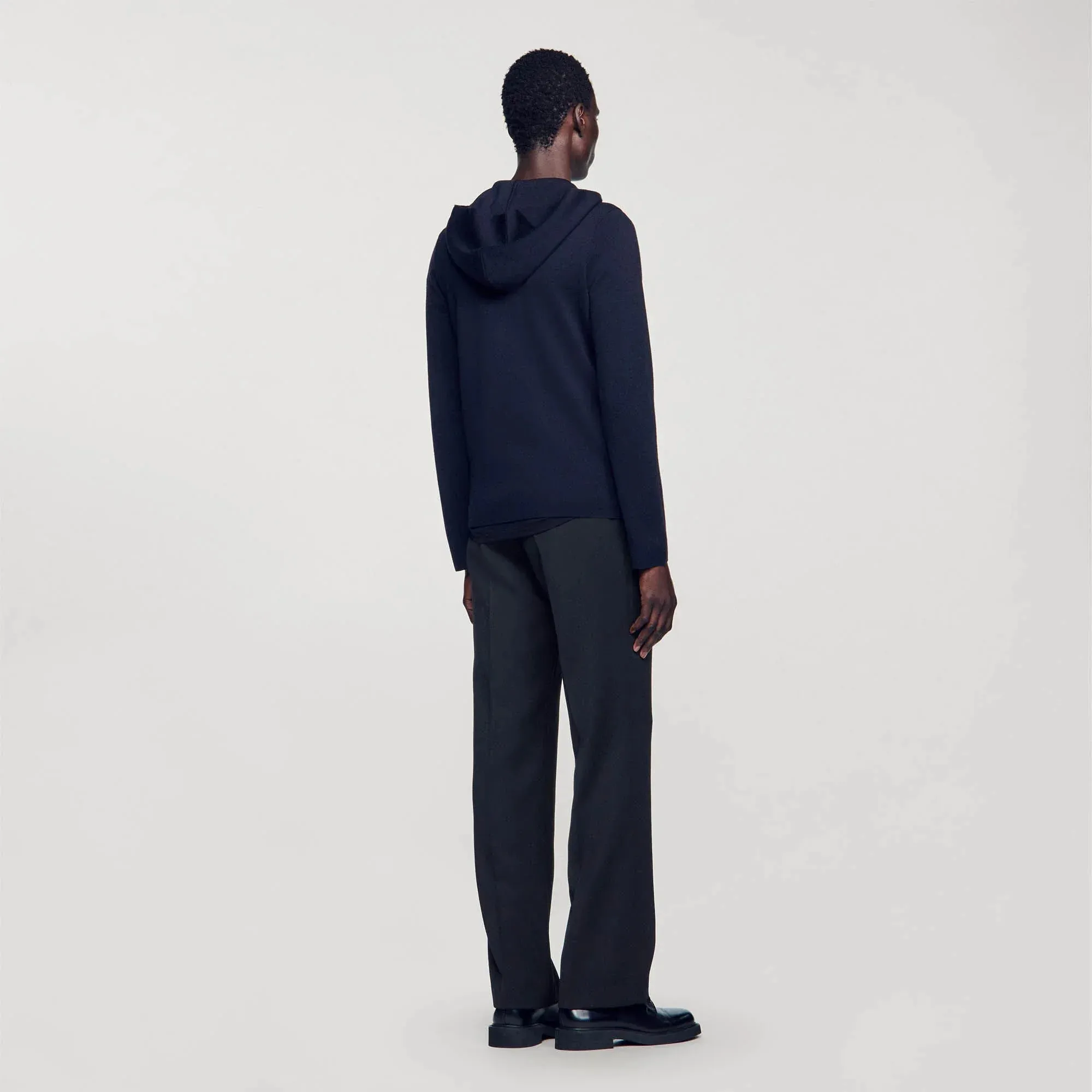 Wire Zipped Cardigan With Hood Navy Blue