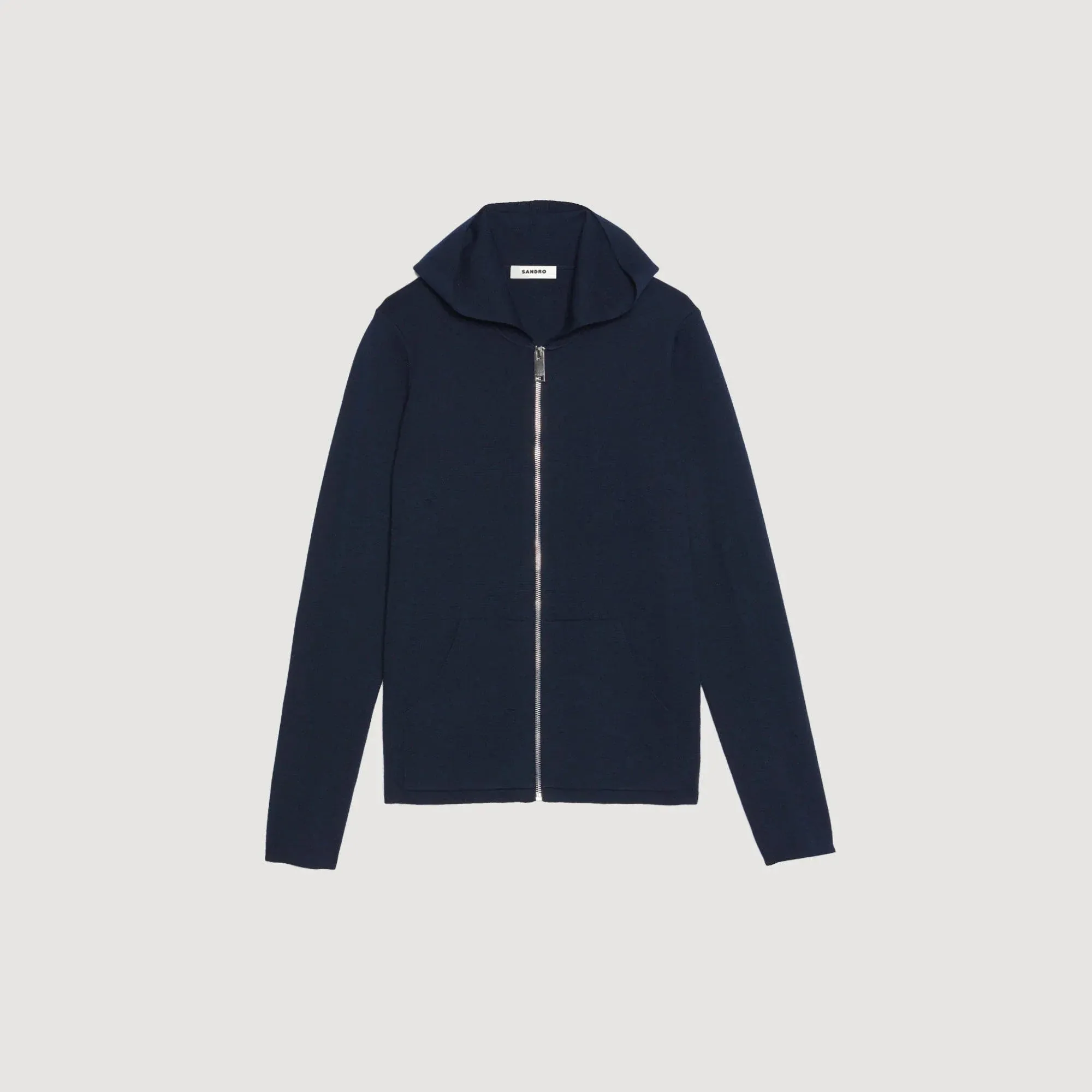 Wire Zipped Cardigan With Hood Navy Blue