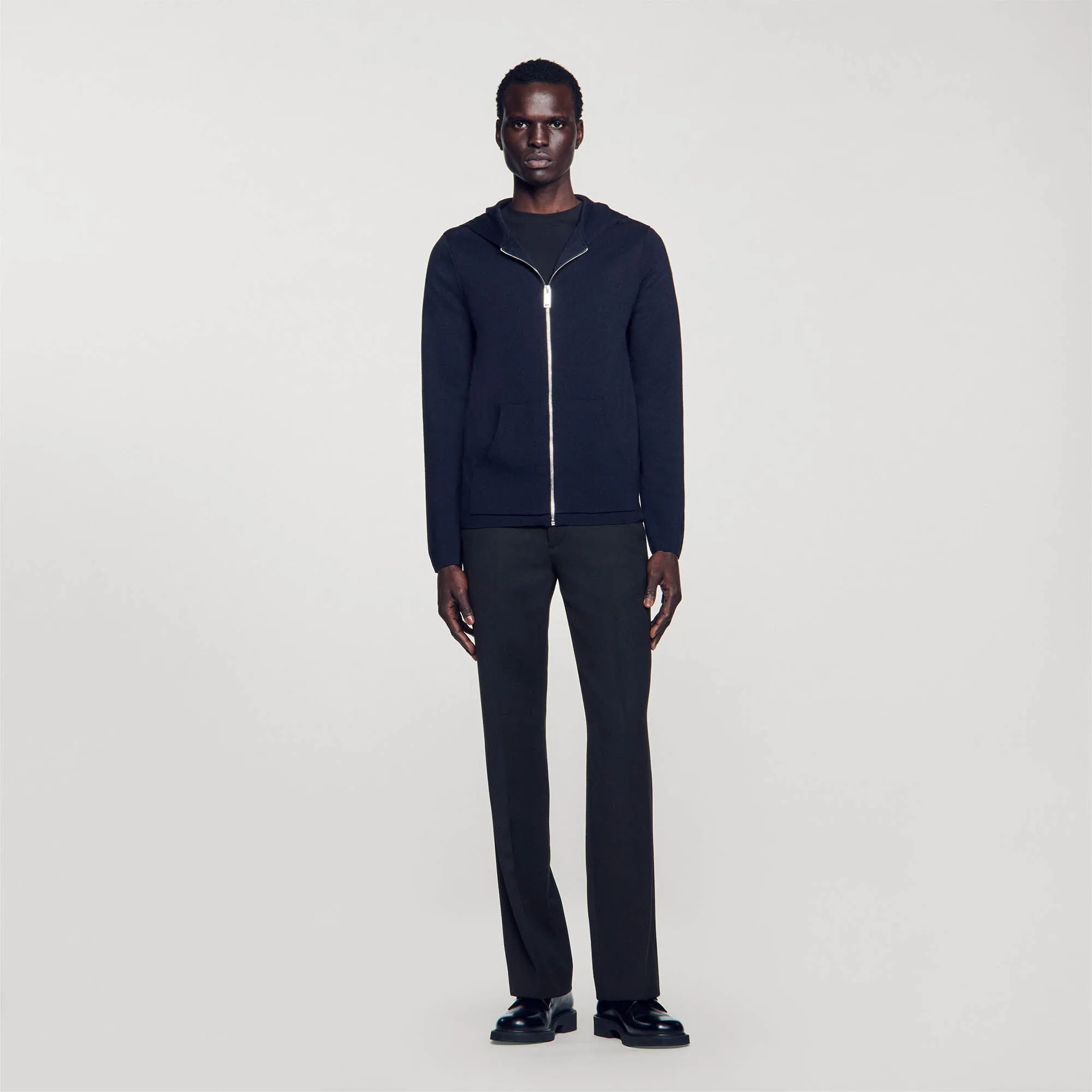 Wire Zipped Cardigan With Hood Navy Blue