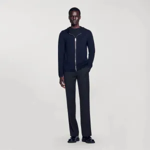 Wire Zipped Cardigan With Hood Navy Blue