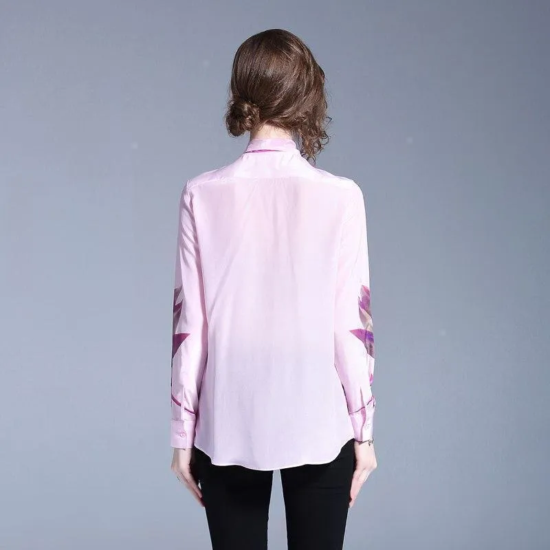 Women Chiffon Blouse Pink Bow Tie Blouse