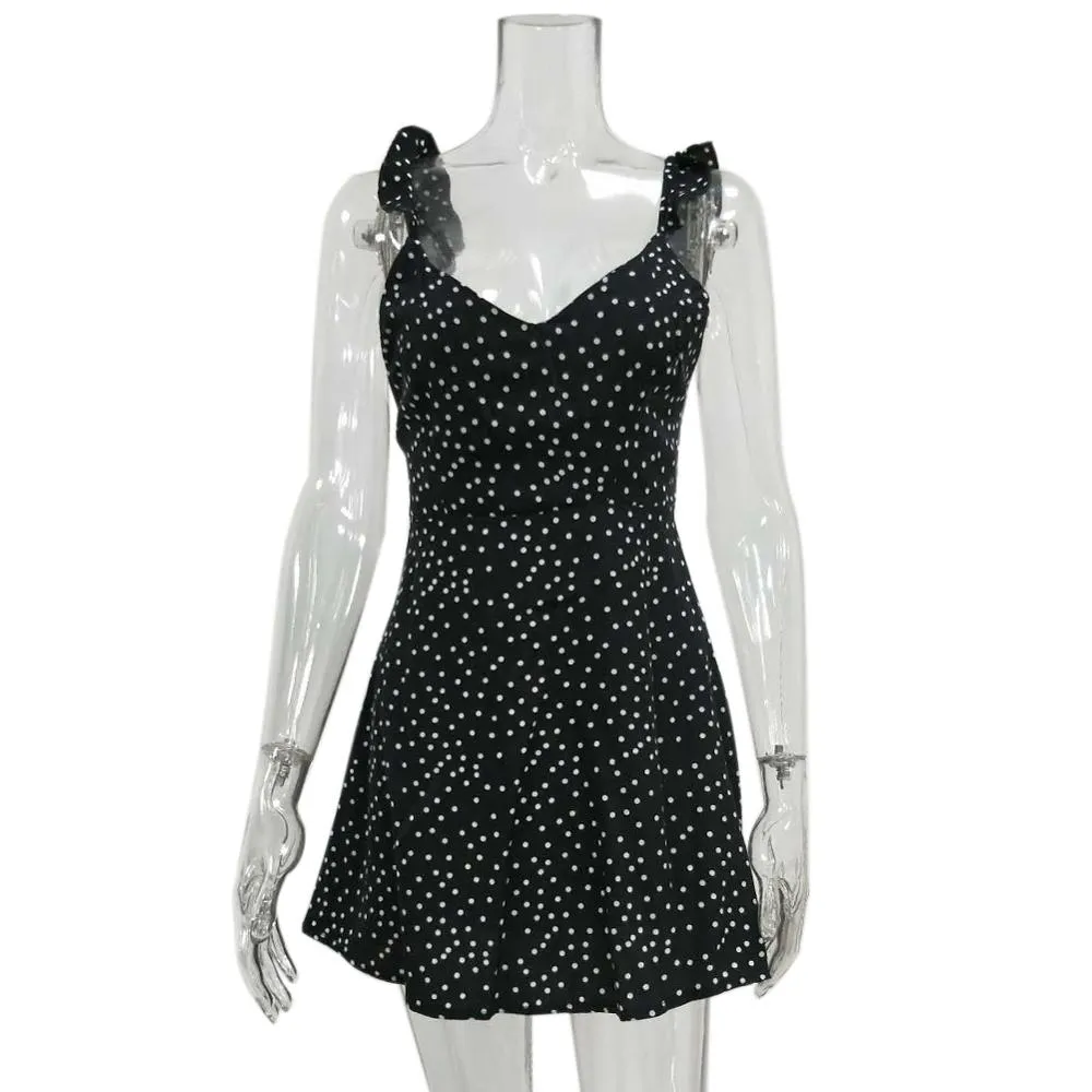 Women Dresses Summer 2019 Sexy Dress Ladies High Waist Dot Printing Mini Dresses Vestidos Back Lacing Straps Backless Dress
