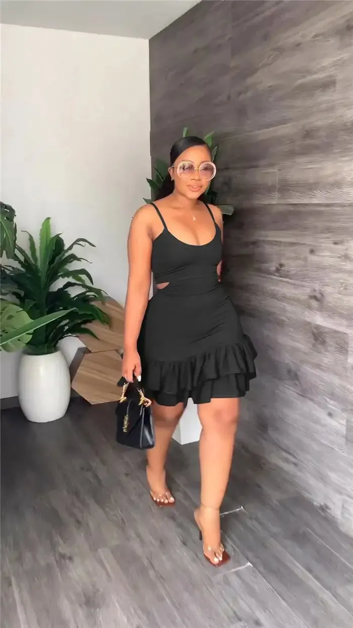 Women Short Dresses Sexy Casual Women Ruffles Bodycon Dress