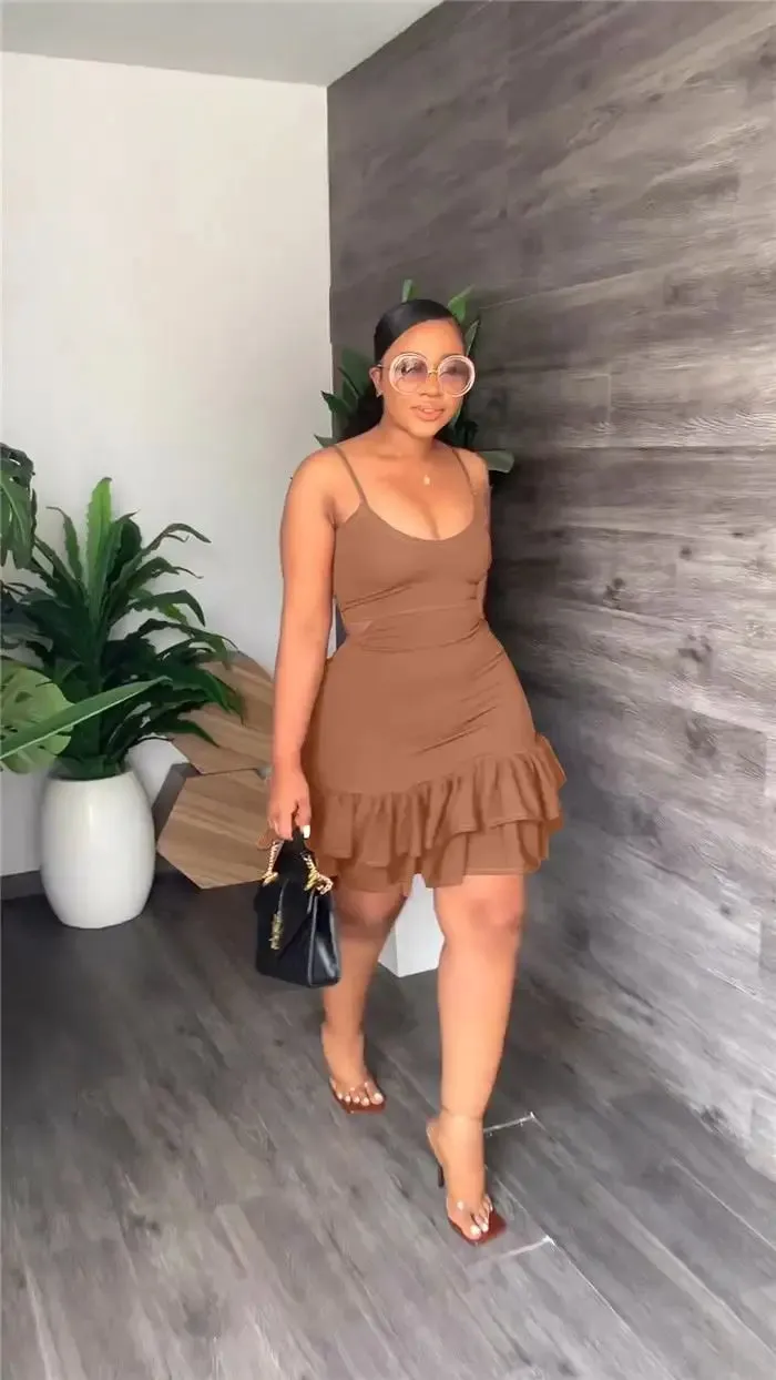 Women Short Dresses Sexy Casual Women Ruffles Bodycon Dress