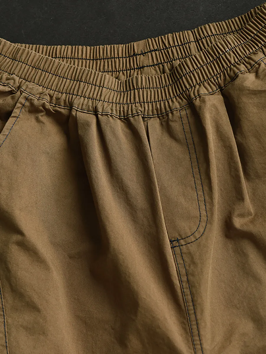 Women Summer Casual Pure Color Cotton Spliced Pants