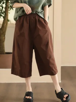 Women Summer Casual Pure Color Cotton Spliced Pants