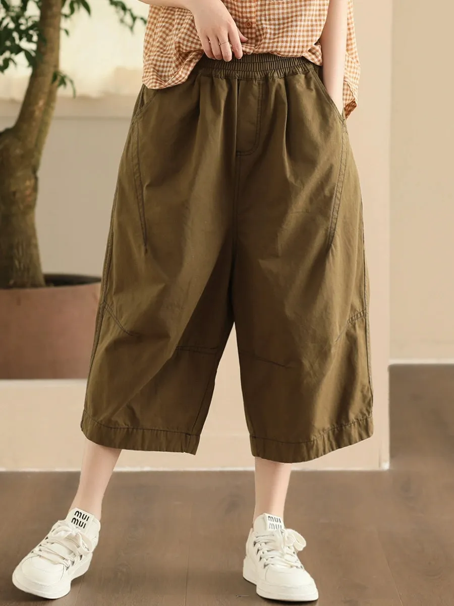 Women Summer Casual Pure Color Cotton Spliced Pants