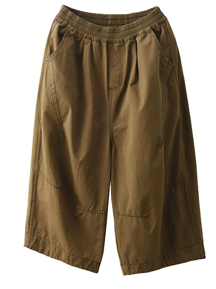 Women Summer Casual Pure Color Cotton Spliced Pants