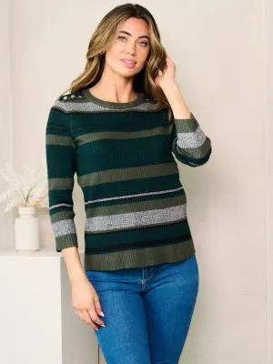 WOMEN'S 3/4 SLEEVE MULTI COLOR STRIPES TOP