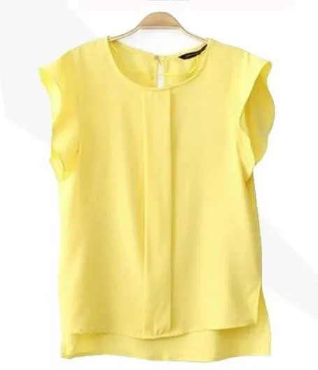 Womens Blouses Chiffon Clothing Lady Blouse Shirt Fashion Ruffle Short Sleeve 4 Colors Tops OL Blouse