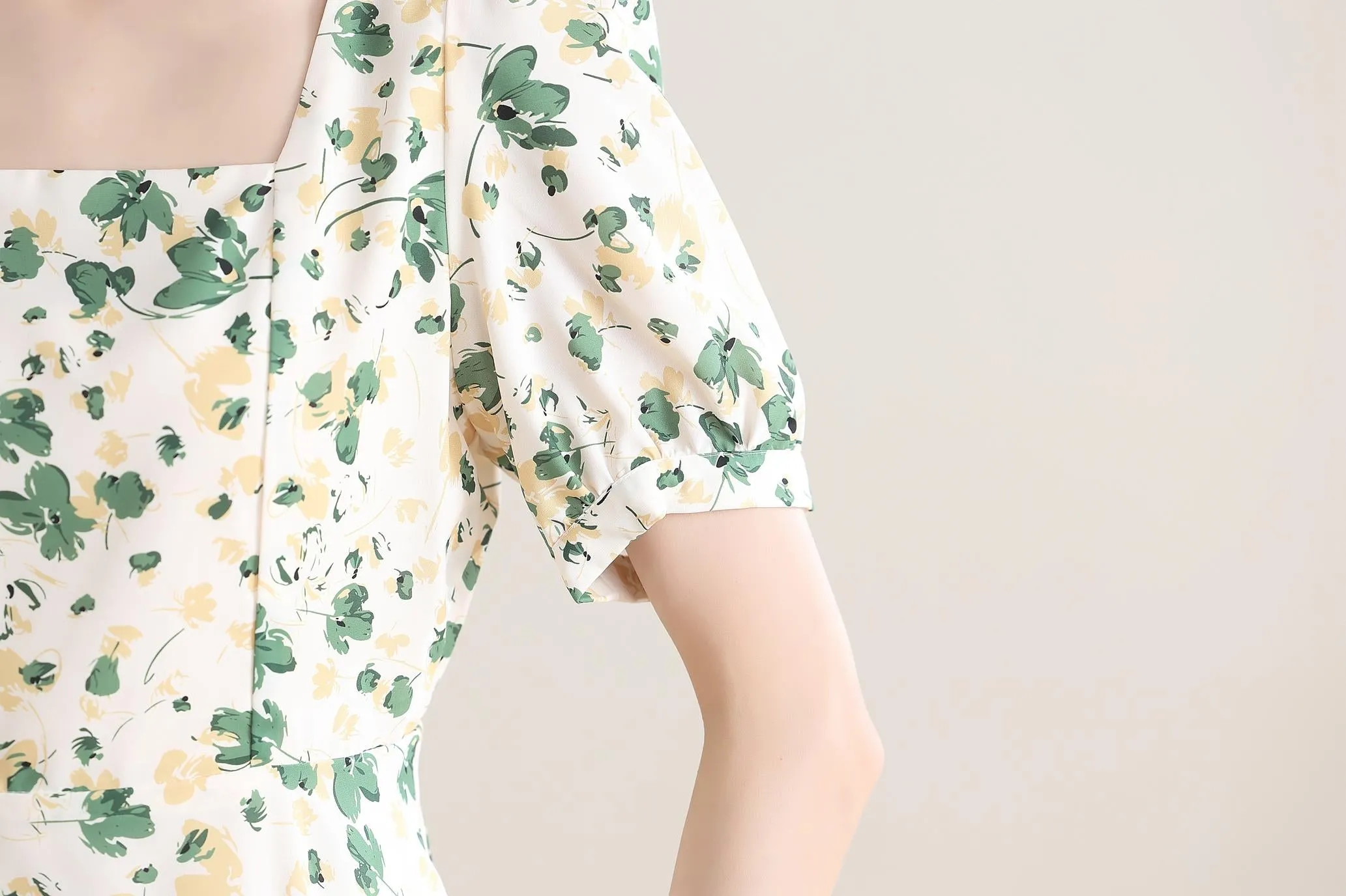 Women's Calf-length Chiffon Tea Dress with Charming Floral Design