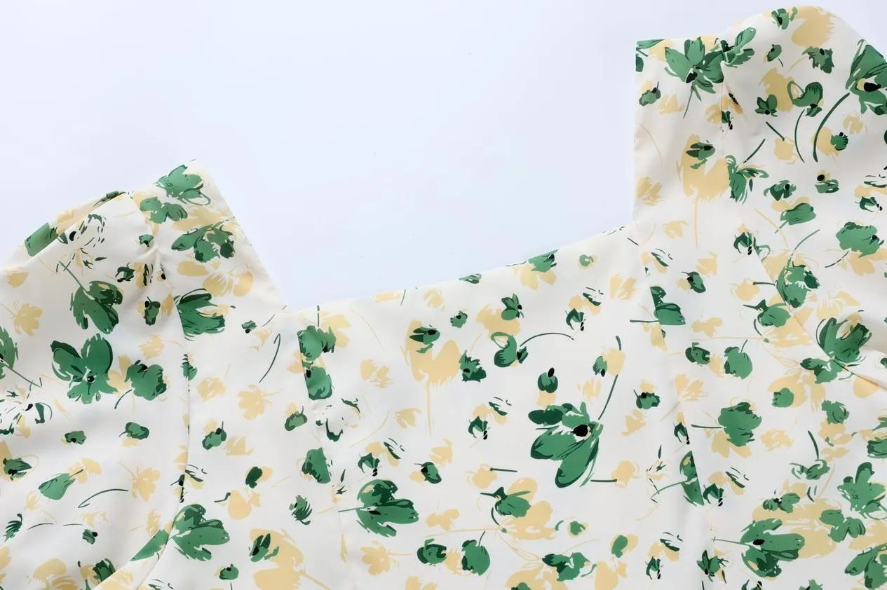 Women's Calf-length Chiffon Tea Dress with Charming Floral Design