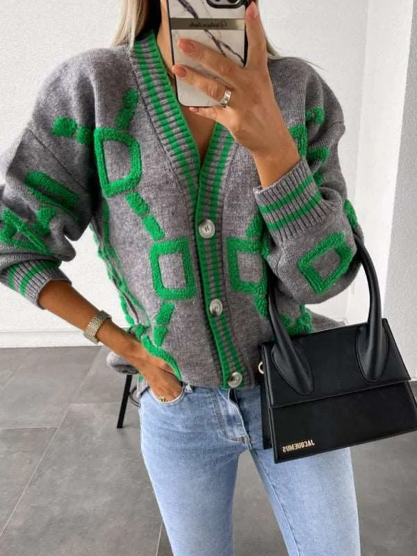 Women's Contrast Single-Breasted Drop-Sleeve Sleeve Cardigan