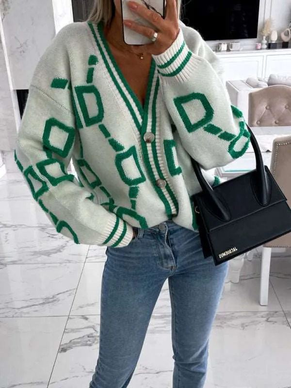 Women's Contrast Single-Breasted Drop-Sleeve Sleeve Cardigan