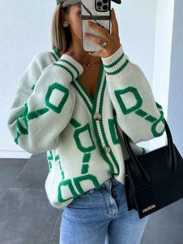 Women's Contrast Single-Breasted Drop-Sleeve Sleeve Cardigan