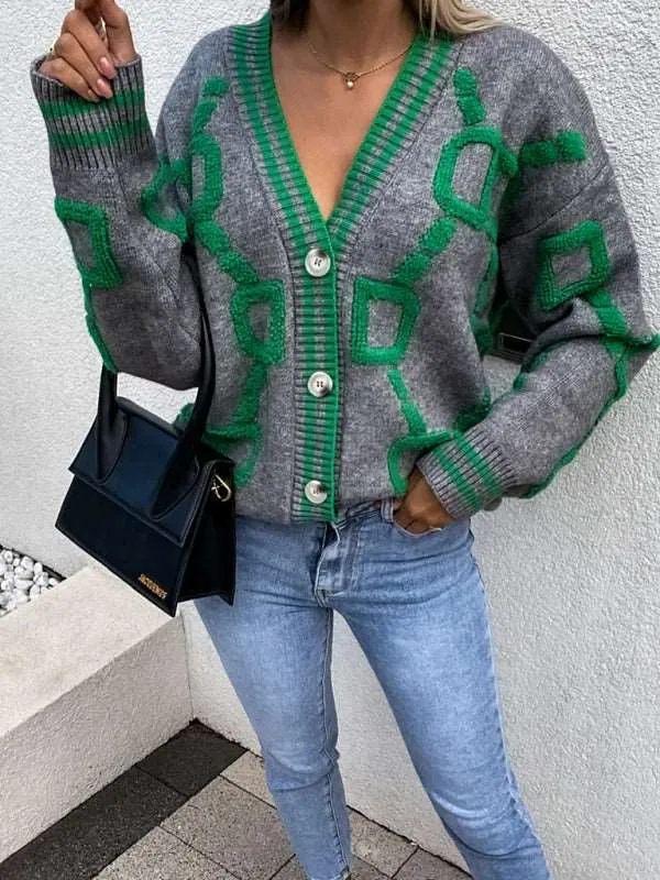Women's Contrast Single-Breasted Drop-Sleeve Sleeve Cardigan