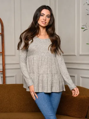 WOMEN'S LONG SLEEVE TIERED BACK DETAILED TOP