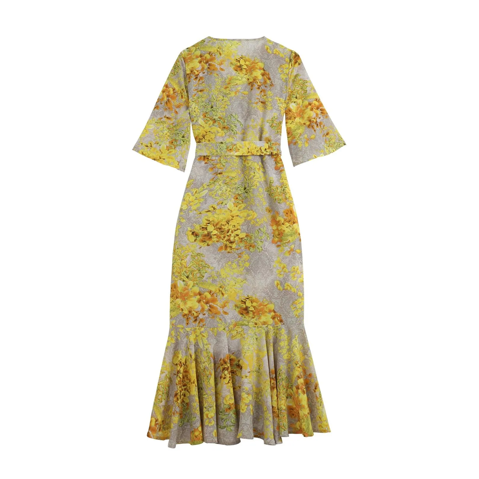 Women's Mid-Length Floral Print Tea Dress with Tie Detail