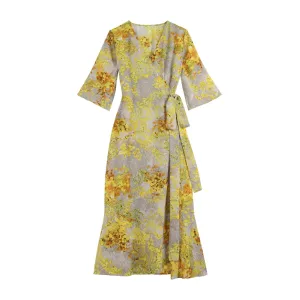 Women's Mid-Length Floral Print Tea Dress with Tie Detail