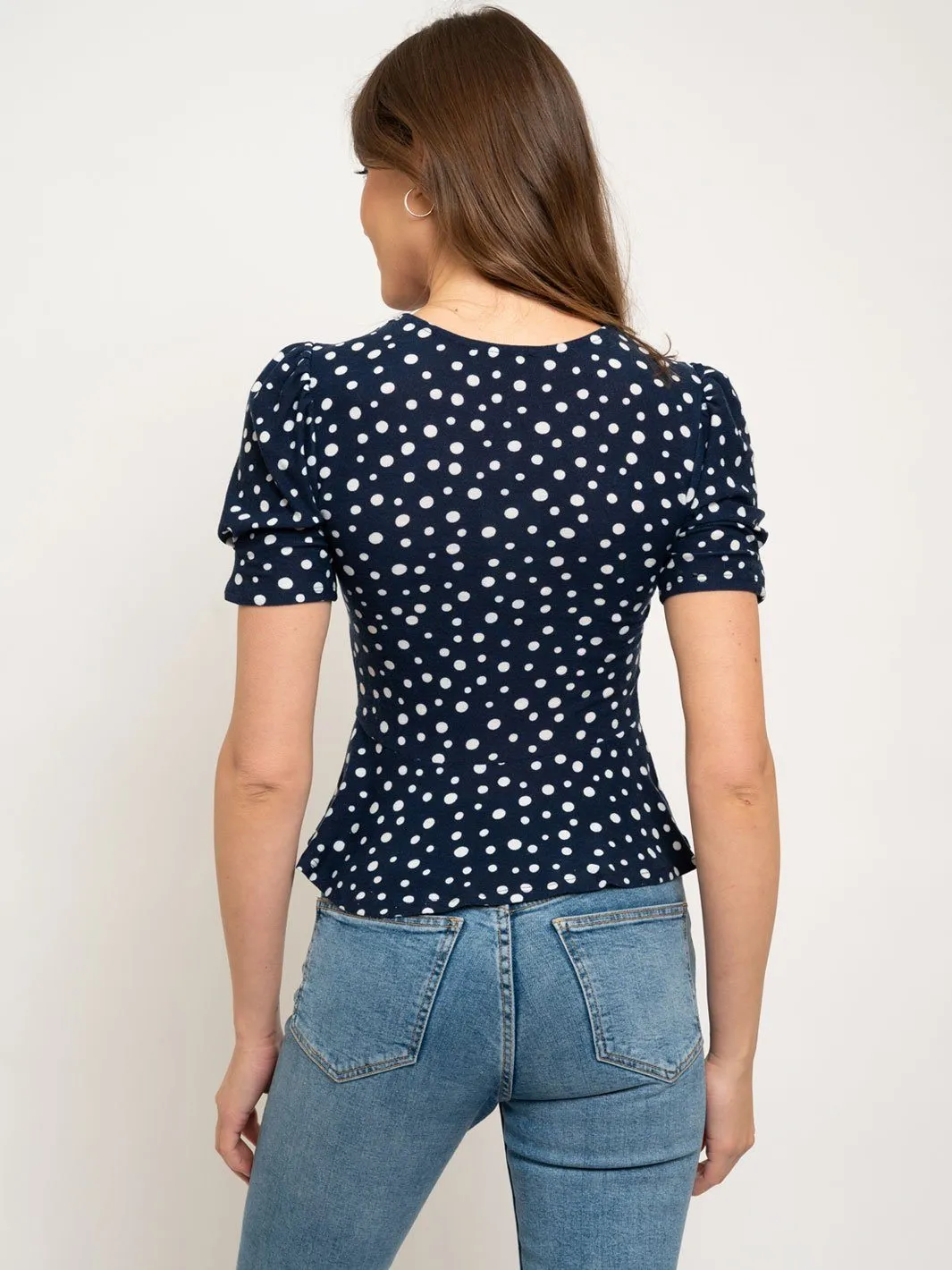 WOMEN'S NAVY POLKA DOTS TOP