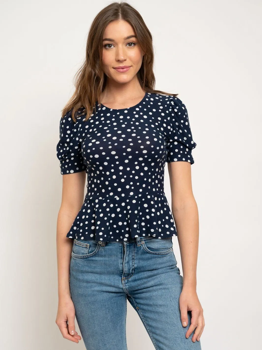 WOMEN'S NAVY POLKA DOTS TOP