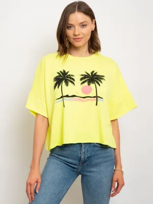 WOMEN'S PALM TREE BEACH GRAPHIC PRINT TOP
